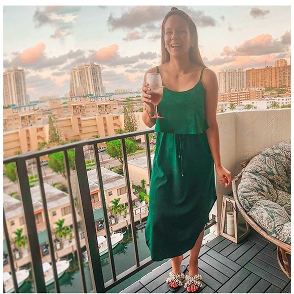 Green Casual Dress Adjustable Strappy Split - Picture 5 of 6